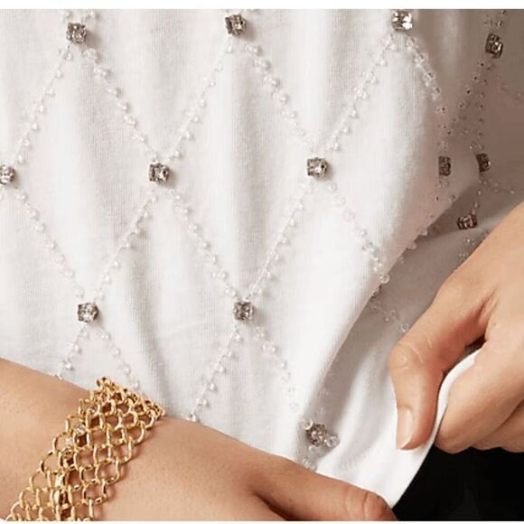 J. Crew Relaxed lattice-embellished cropped T-shirt in white NWT size Med. - Picture 7 of 16